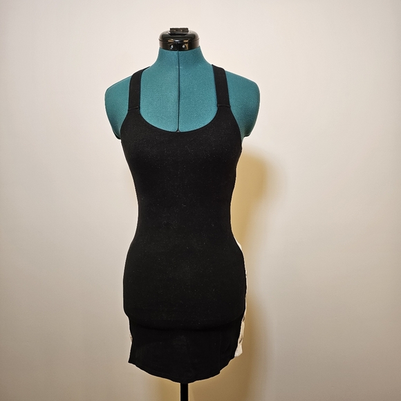 Garage black with side white stripe stretch knit bodycon mini dress size S US - Picture 2 of 7